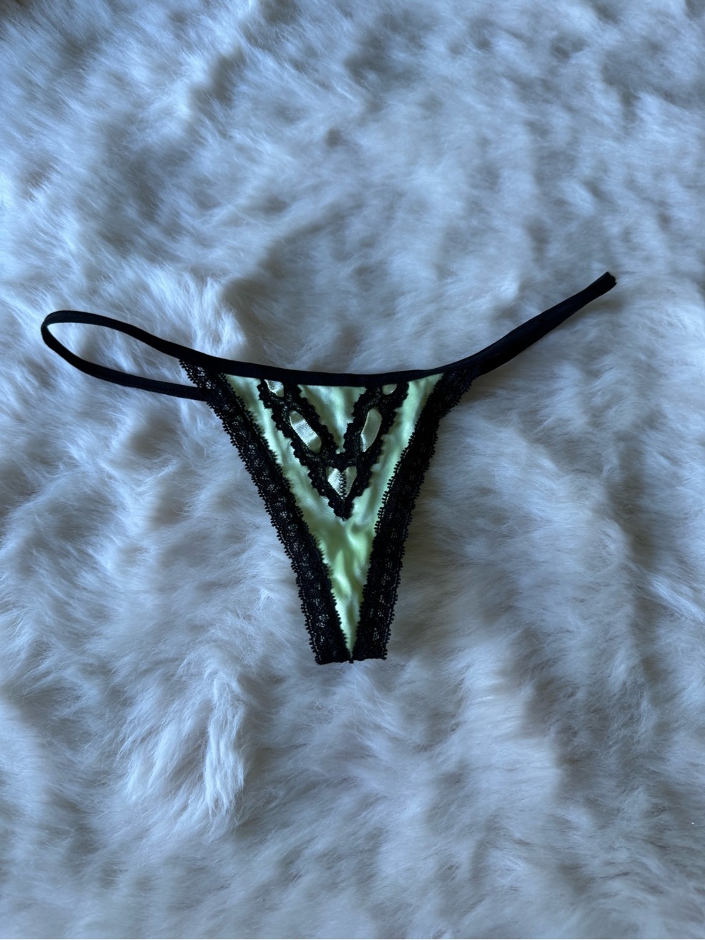 delicates Mint Satin & Black Lace Thong